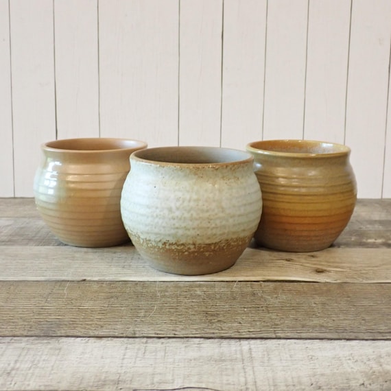 Vintage Stoneware Planter Set of 3 Matching Herb Pot Succulent Planter Herb Garden Country Farmhouse Decor