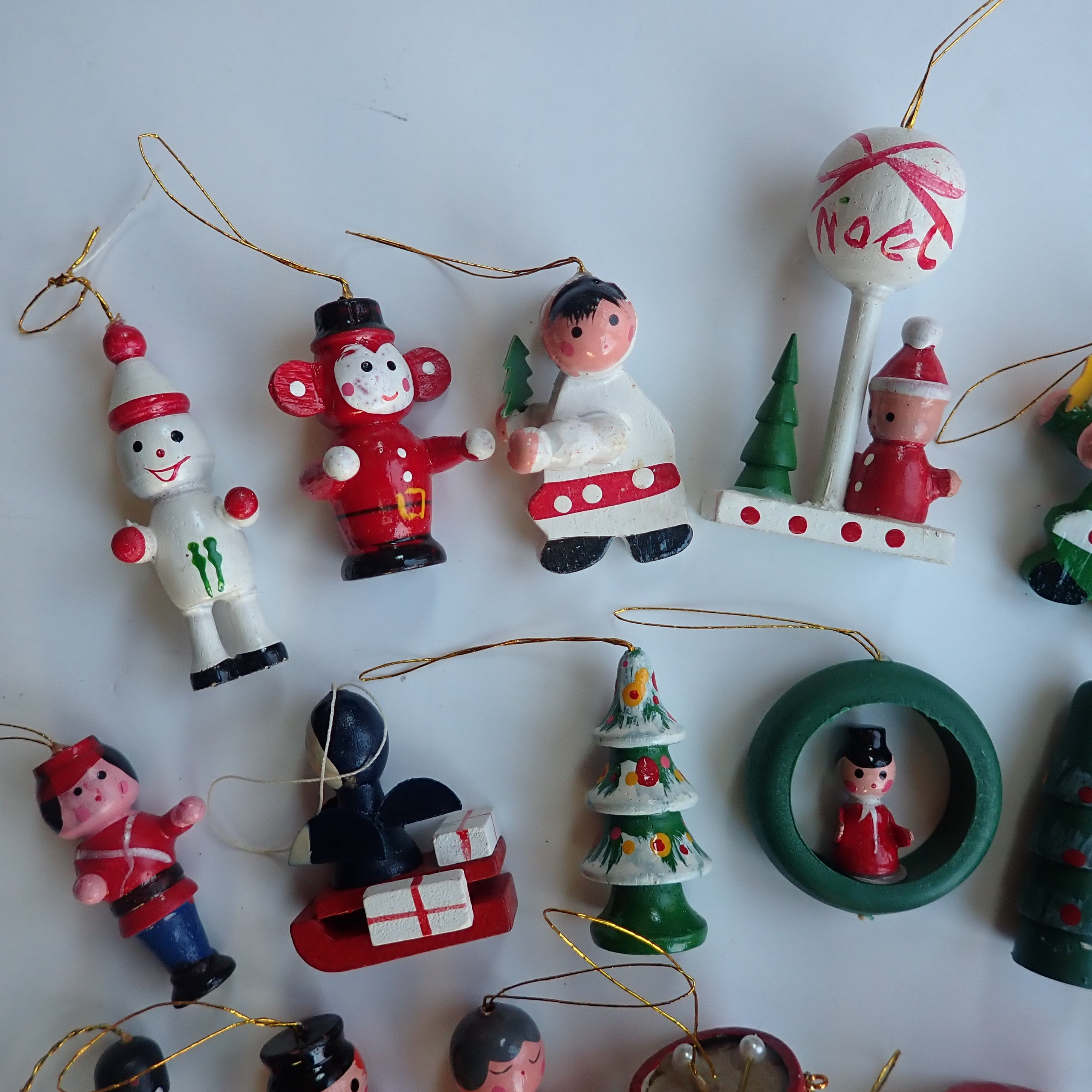 Vintage Wooden Christmas Ornaments Set of 26 Wood Ornaments Mix and