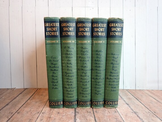 Vintage Collier Greatest Short Stories Book Set of 5 Green and Black Books 1940 PF Collier and Sons