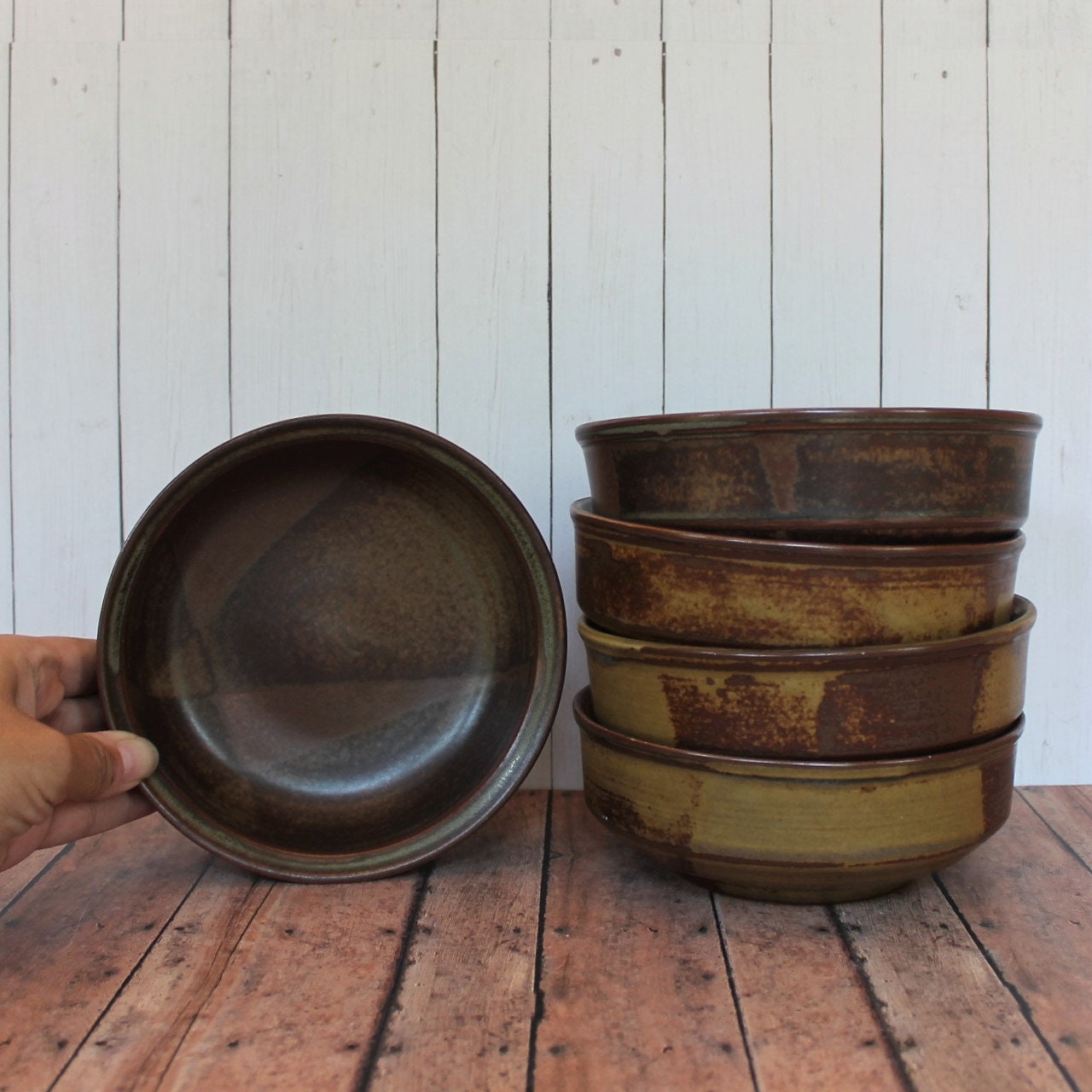 Vintage Iron Mountain Stoneware ROAN Coupe Cereal Bowl Set of 5 Brown