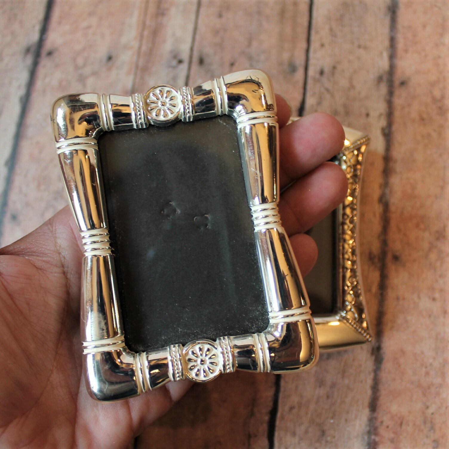 Vintage Silver Metal Photo Picture Frame 2x3 Set of 2 with Etched Vine