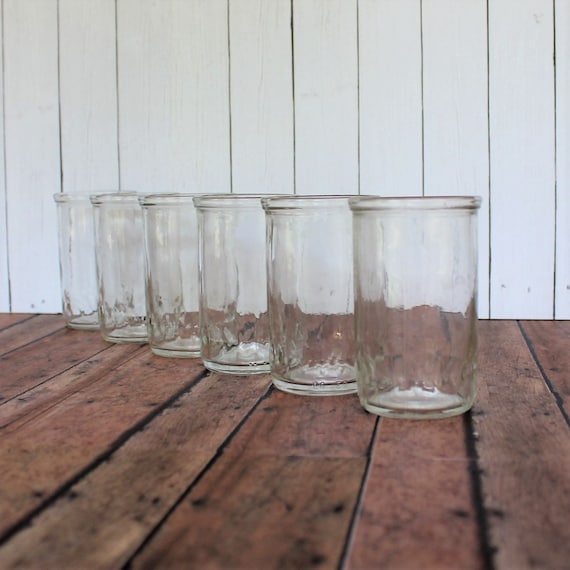 Vintage Jelly Jar Juice Glasses Small Tumblers Set of 6 Diamond Star Design Clear Drinking Glass
