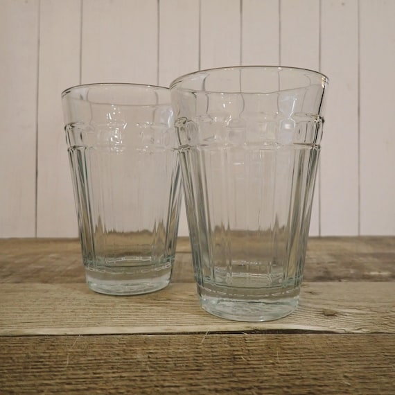 Vintage Longaberger Glassware WOVEN TRADITIONS Clear 8 oz. Tumbler Set of 2 Flat Tumblers Drinking Glass
