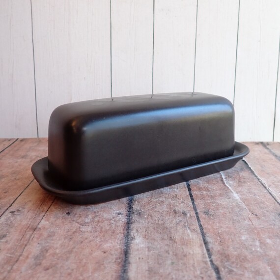 Vintage Pflatzgraff BLACK PINWHEELS Butter Dish Black Modern Style with Swirl Design