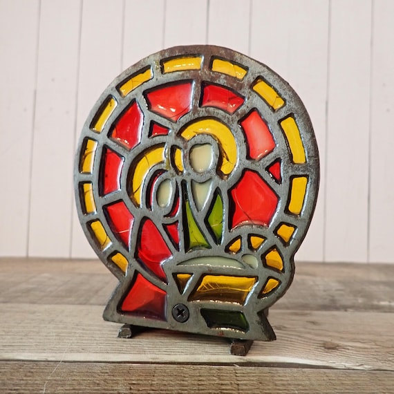 Vintage Stained Glass Style Nativity Scene Candle Holder Christmas Votive Tealight Candle Holder