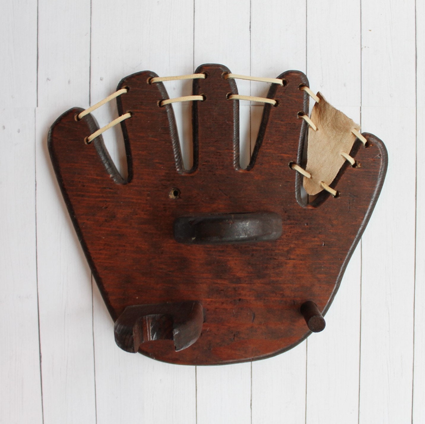 Vintage Wood Baseball Shelf Handmade Wooden Baseball Glove Display Rack