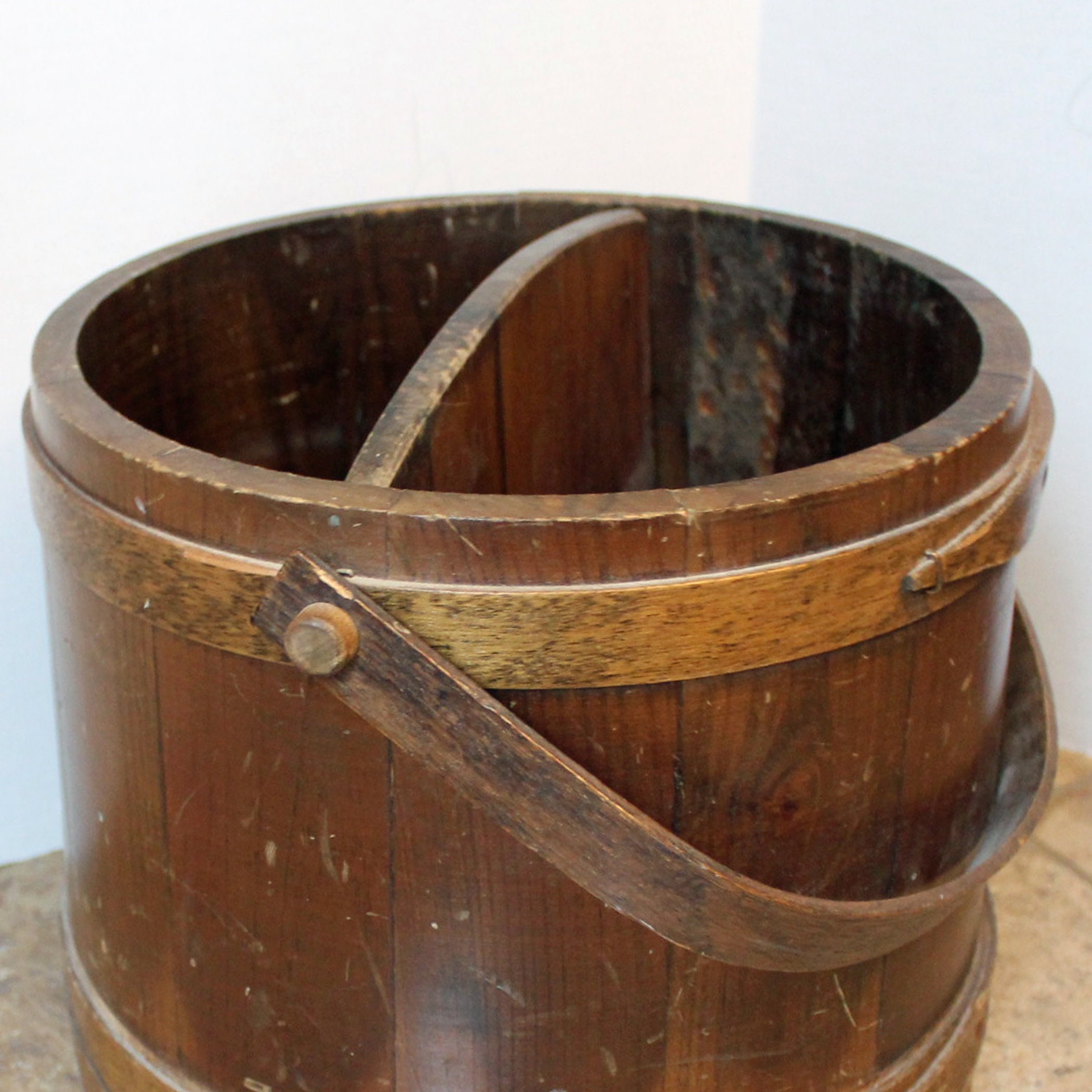Vintage Wooden Bucket with Handle Shaker Style Firkin Brown Wood Sugar