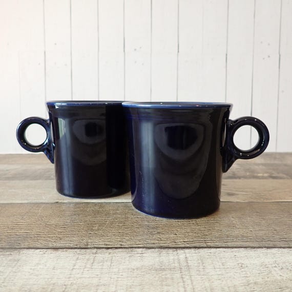 Vintage Homer Laughlin FIESTA COBALT BLUE Mug Coffee Cup Set of 2 Mugs with Ring Handle