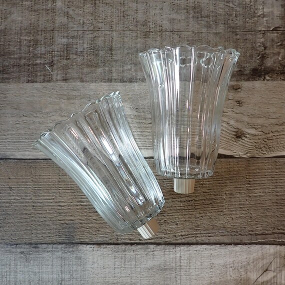 Vintage Large Clear Glass Votive Candle Cup Set of 2 with Ribbed Design for Wall Sconce or Candlestick Holder