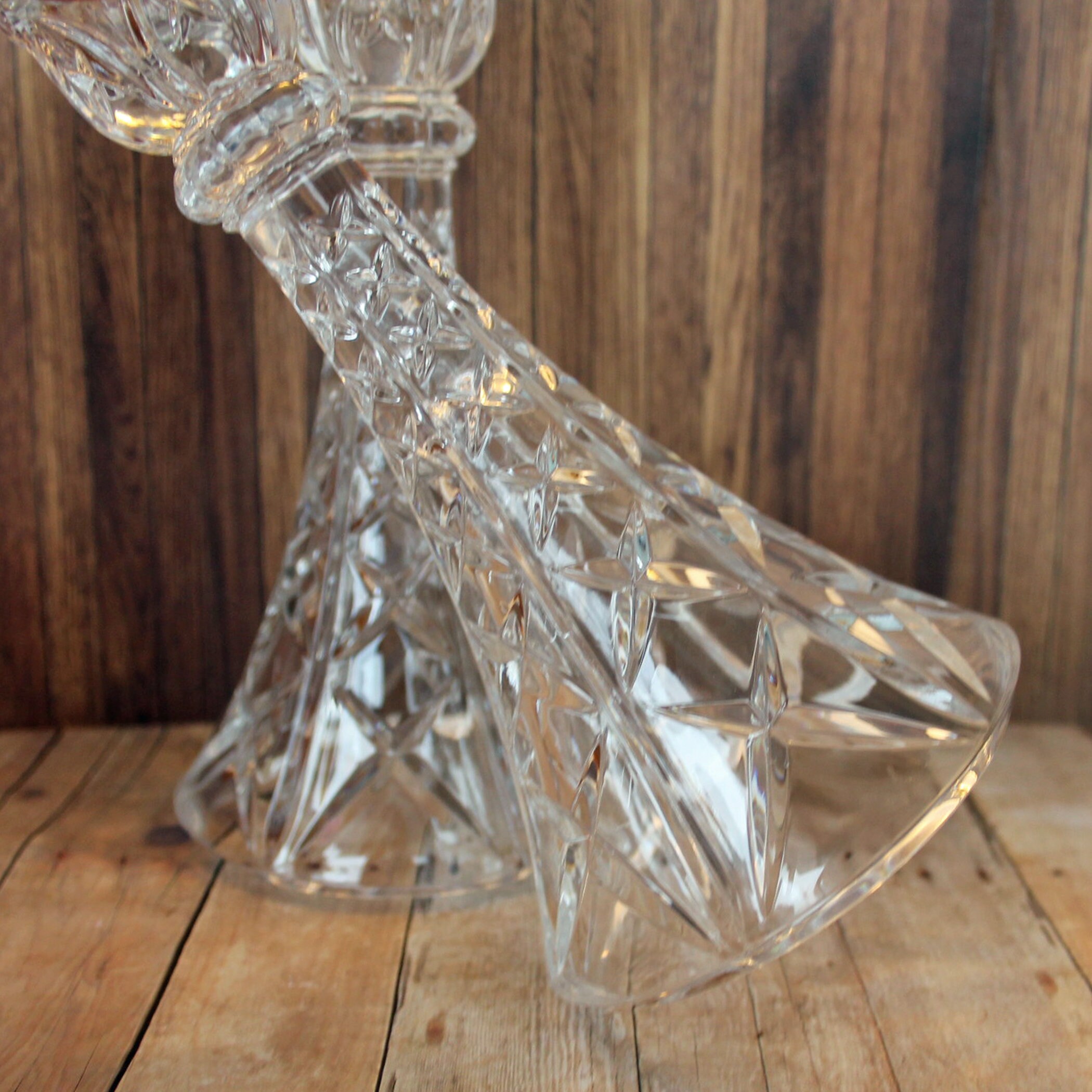 Vintage Clear Glass Crystal Candlesticks Set of 2 Diamond ...