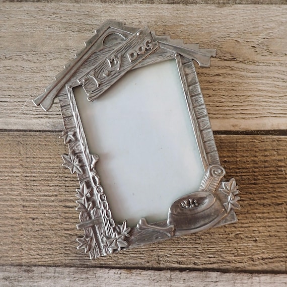 Vintage Silver Metal Dog House 2x3 Picture Frame 2" x 3" Pewter Frame