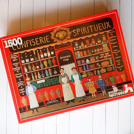 Vintage Nathan Jigsaw Puzzle Gisele Pierlot L'Epicerie-Confiserie The Grocers and Candy Shop 1500 Piece Jigsaw Puzzle French
