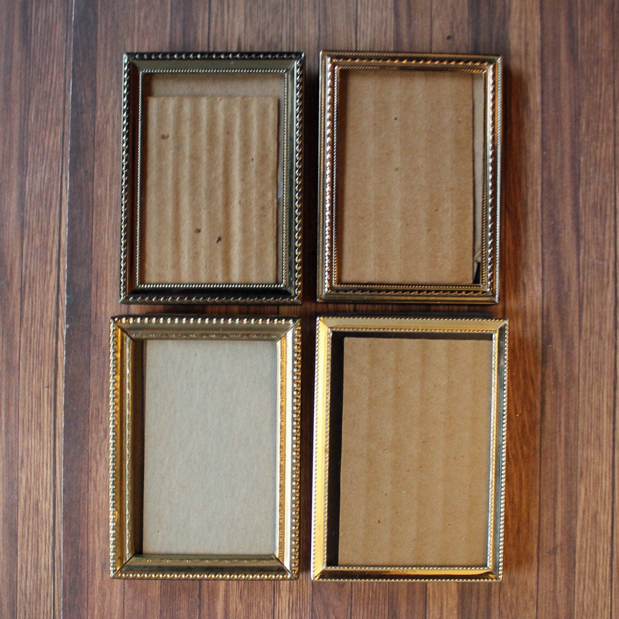 Vintage 2x3 Metal Gold Brass Colored Photo Picture Frame Set of 4