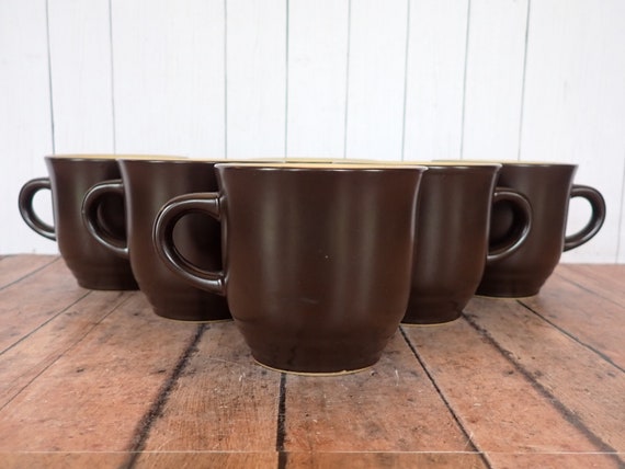 Vintage Noritake Folkstone EQUATOR Mug Cup Set of 6 Brown and Yellow Stoneware