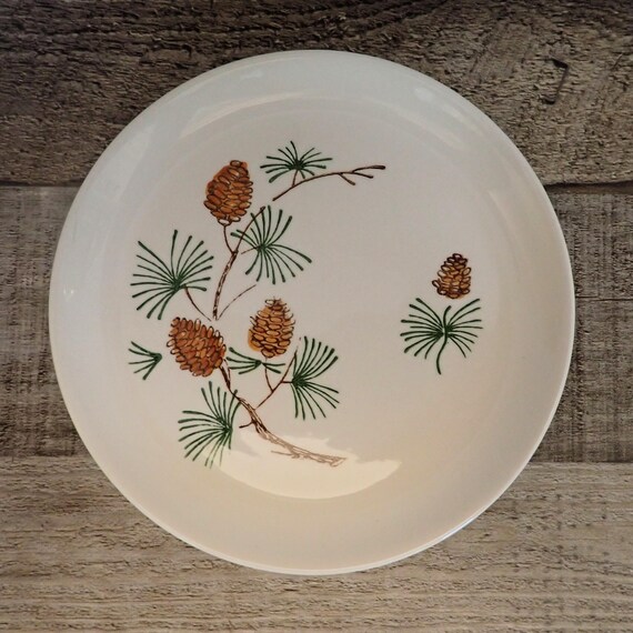 Vintage Marcrest Stetson PINE Bread and Butter Plate Set of 4 Winter Holiday Dinnerware with Evergreen and Pinecones