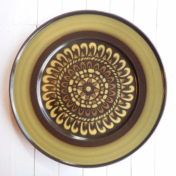 Vintage Mikasa Majorca ESPATRO 10" Dinner Plate Set of 3 Brown Green Tan Floral Medallion Design Mid Century Modern