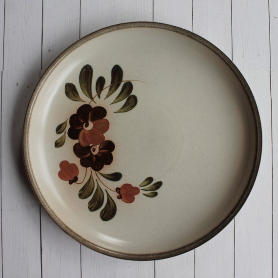 Vintage Denby Langley SERENADE Dinner Plate Set of 4 White with Pink and Brown Flower Floral Design Made in England