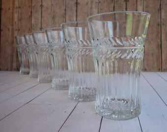 Vintage Jelly Jar Juice Glasses Small Tumblers Set of 4 Diamond Design  Clear Drinking Glass Wexford Style 