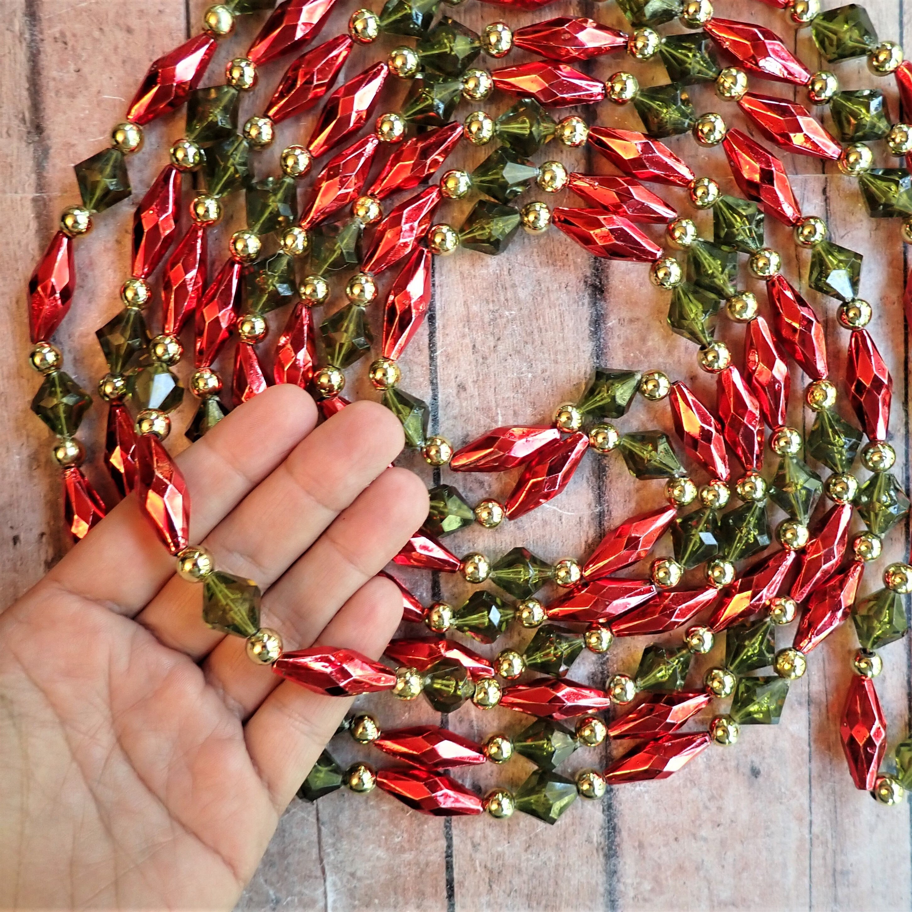 Vintage 9 Foot Long Strand of RED Wooden Bead Christmas Garland