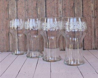Vintage Pepsi Cola Stained Glass Clear Tumbler Set of 4 or Set of 8 with White Words and Scroll Design Fountain Soda Glasses