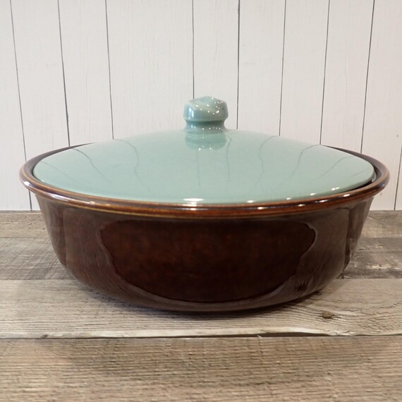 Vintage Red Wing VILLAGE GREEN Casserole Dish with Lid Brown and Green 2 Qt Stoneware Dish