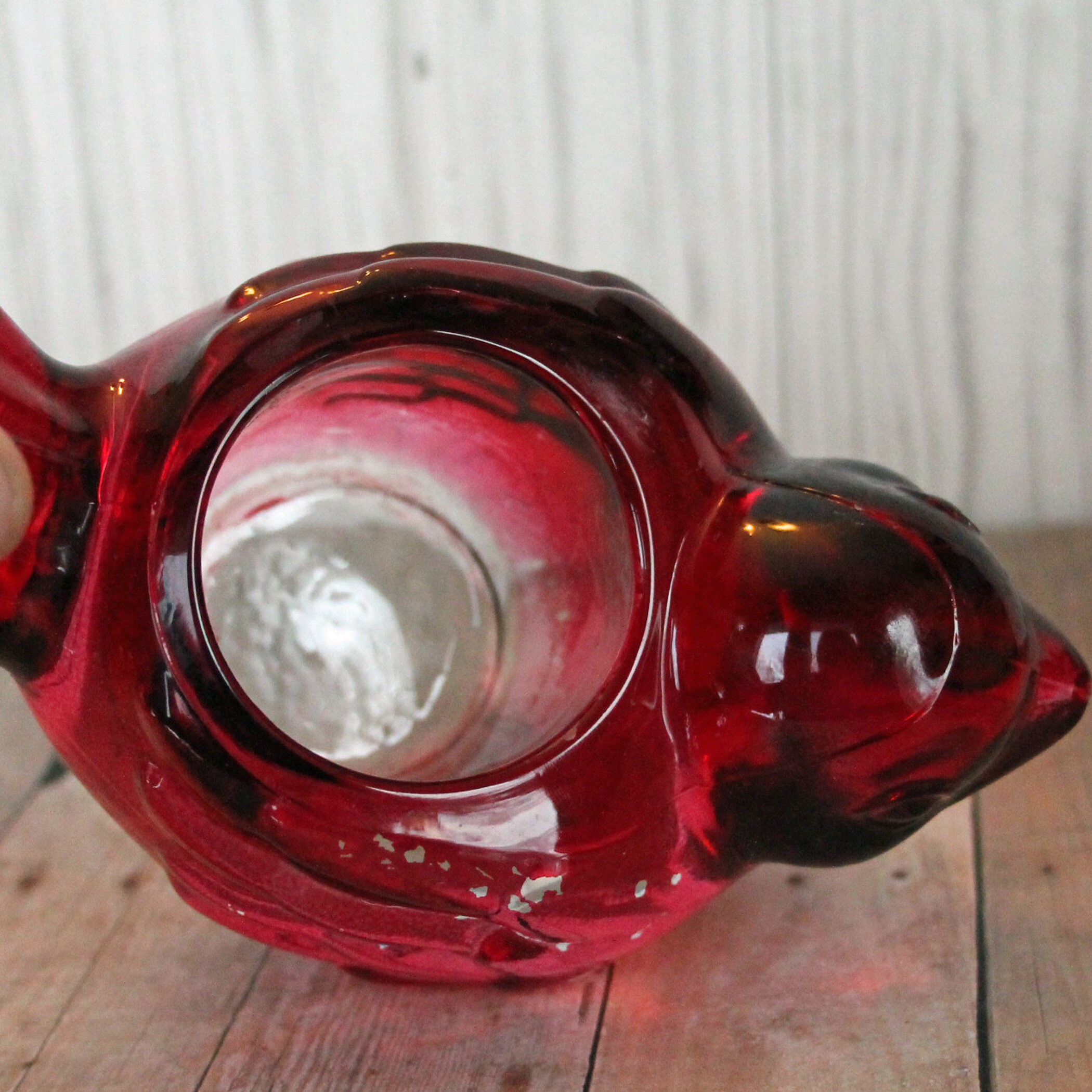 Vintage INDIANA GLASS Red Bird Votive or Tealight Candle Holder Figurine