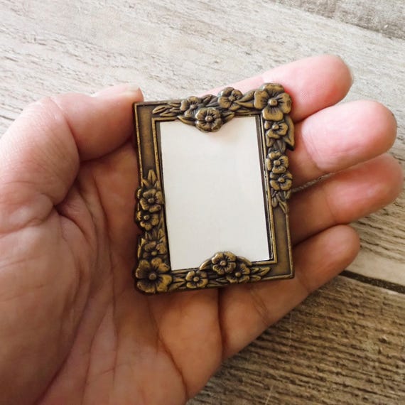 Vintage Miniature Brass Frame with Flower Design 1" x 1.5"