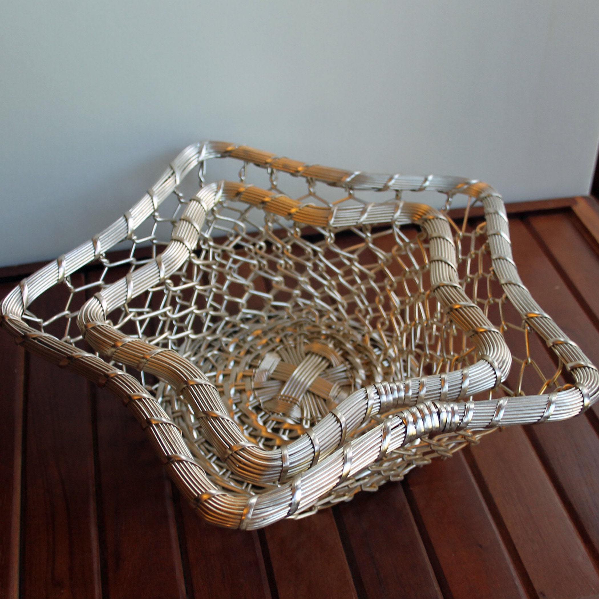 Vintage Star Shaped Silver Metal Basket Set of 2 Table Centerpiece