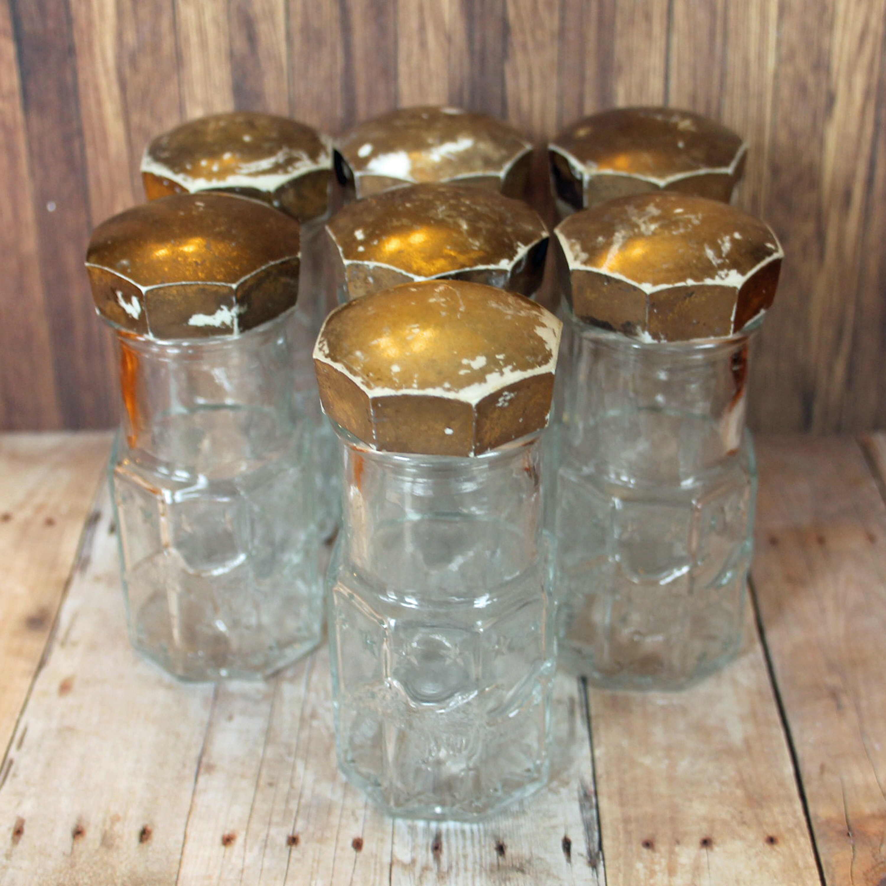 Vintage Clear Glass Spice Jars with Eagle Design Set of 7 Leipzig and