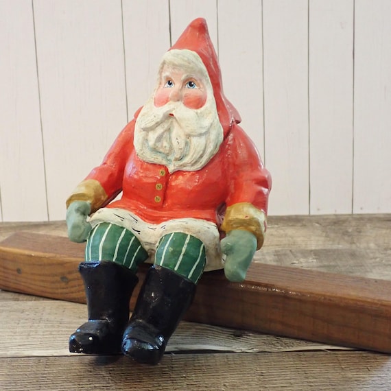 Vintage House of Hatten 1988 Sitting Santa Claus Figurine Christmas Decor Statue Old World Wood Santa Sitter