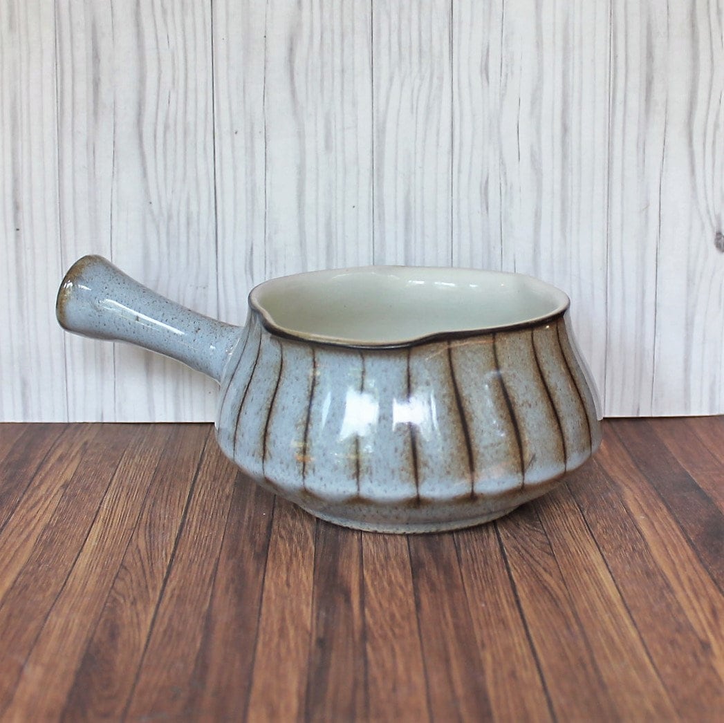 Vintage Denby STUDIO Ceramic Gravy Boat White Gray Brown with Lines