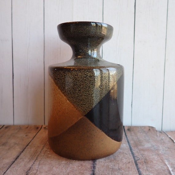 Vintage Pottery Craft Stoneware Vase Brown Tan Black Green PotteryCraft Modern Vase