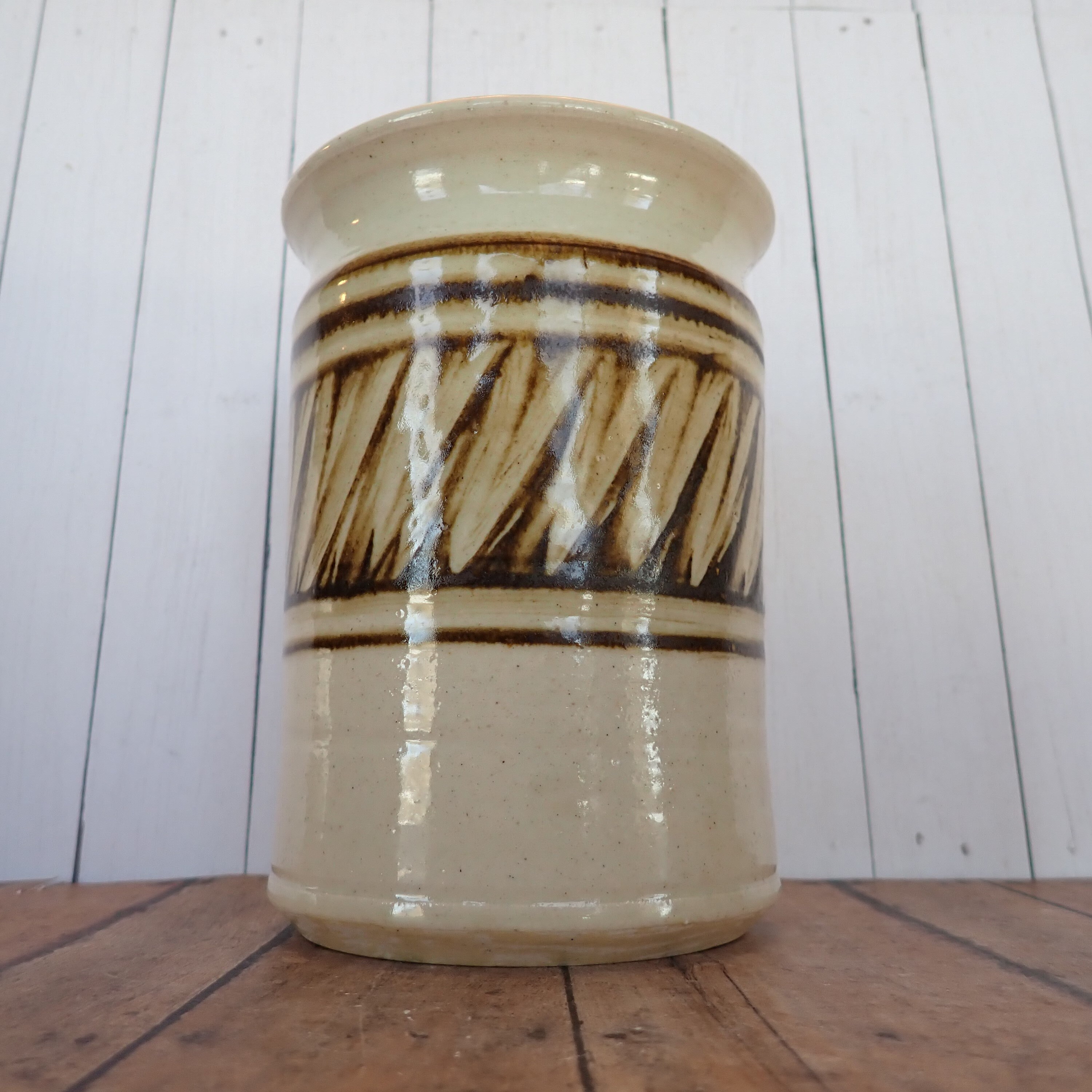 Vintage Studio Pottery Stoneware Utensil Holder Canister Crock Vase