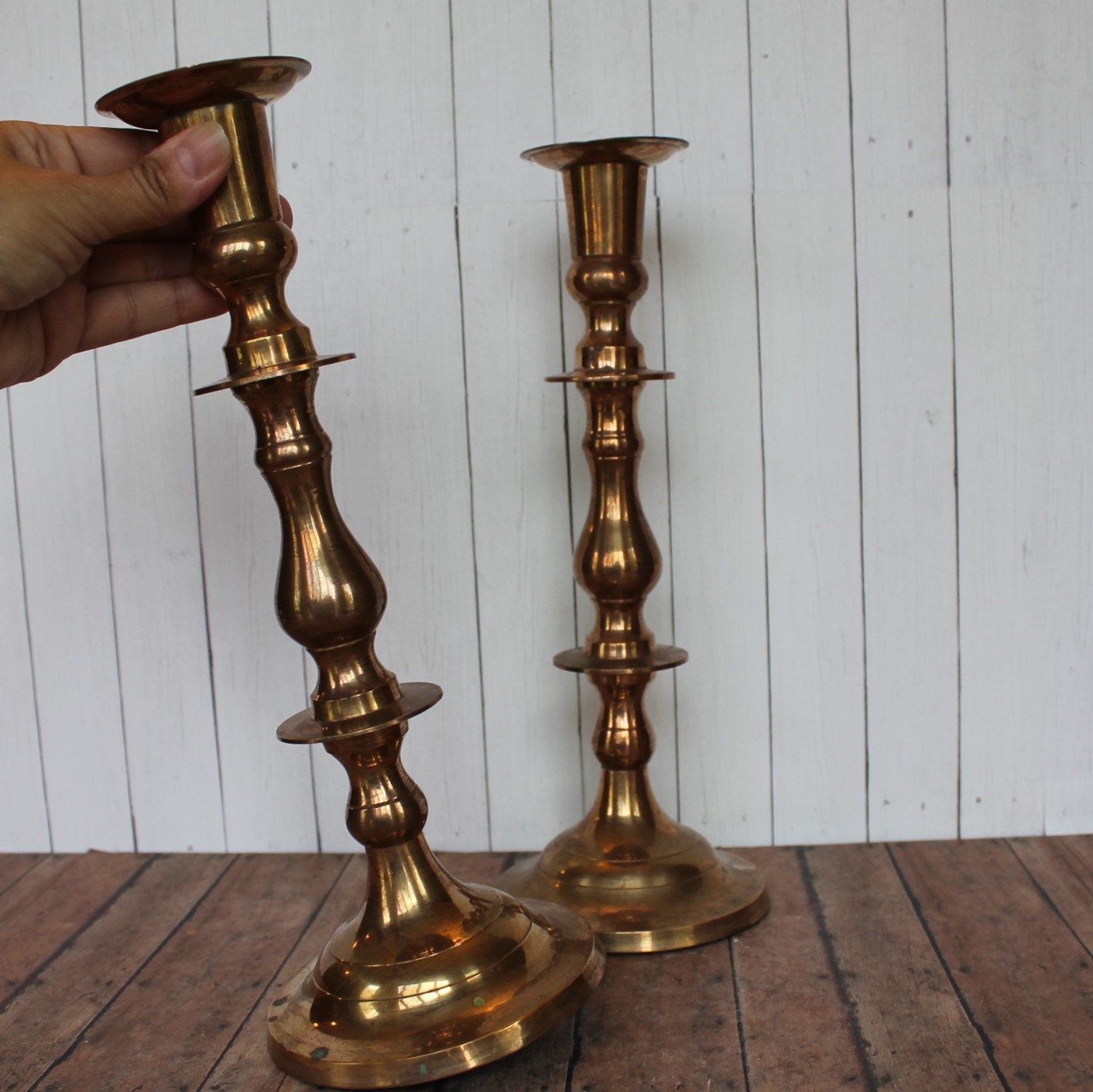 Vintage Large 12 Brass Candlestick Set of 2 Matched Pair Traditional