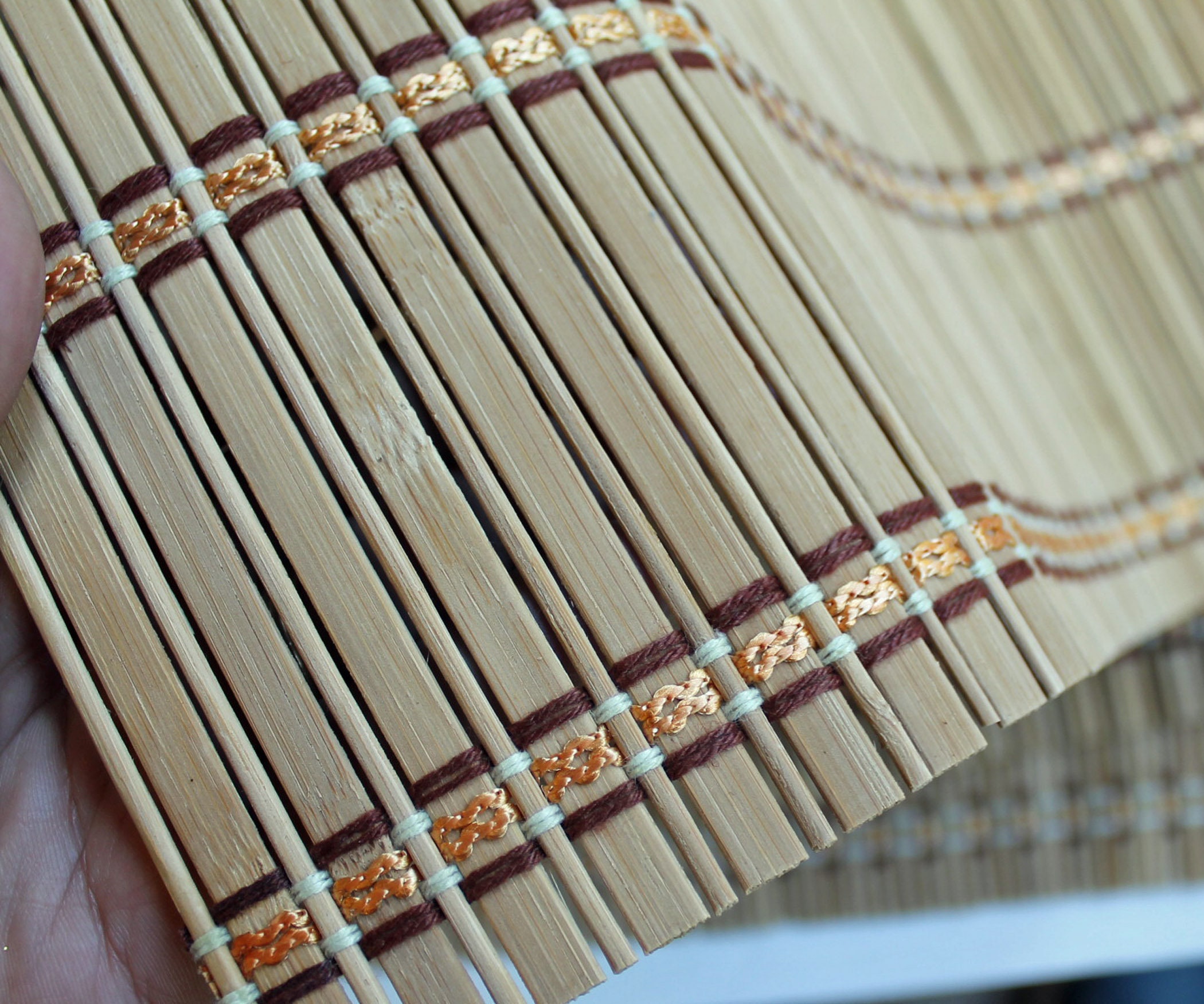 Vintage Bamboo Woven Placemats Set of 5 Tan Flat Slat Pattern Wood