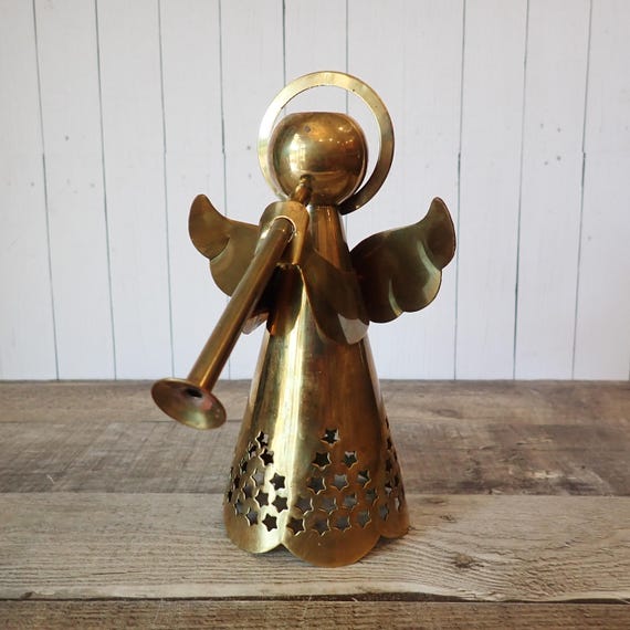 Vintage Brass Christmas Angel Taper Candle Holder Single Candlestick Holders