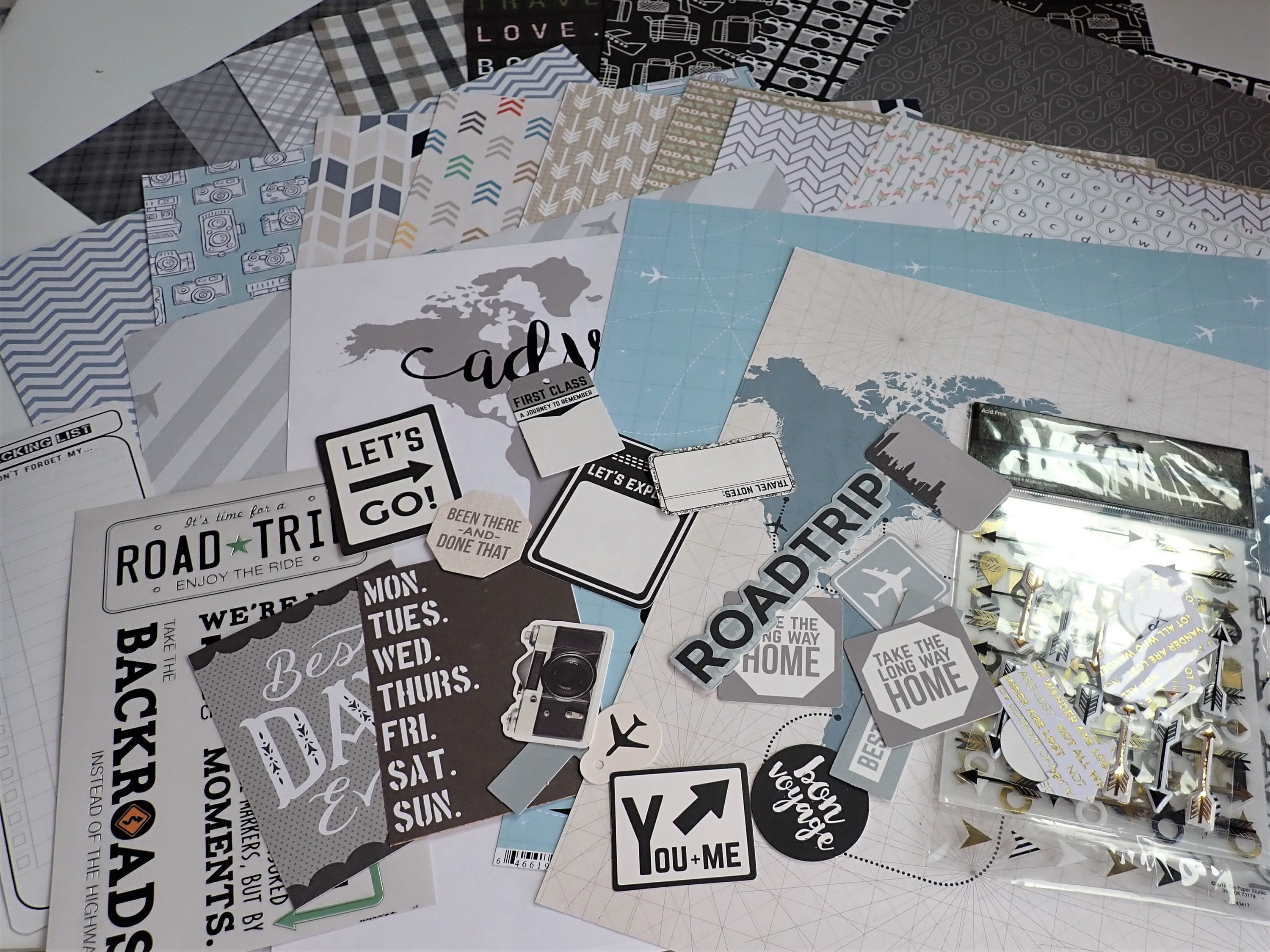 Scrapbook Travel Paper Kit 12x12 Paper Pack 22 Sheets Mix and Match