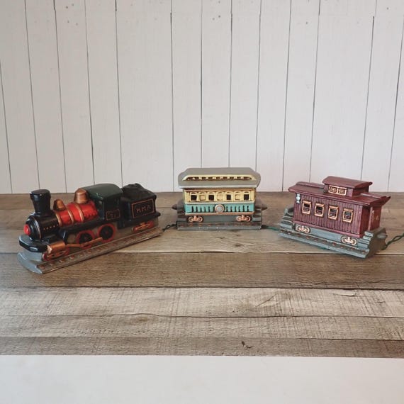 Vintage Lefton Colonial Flyer Lighted Train Set of 3 Lighted Christmas Train 07125