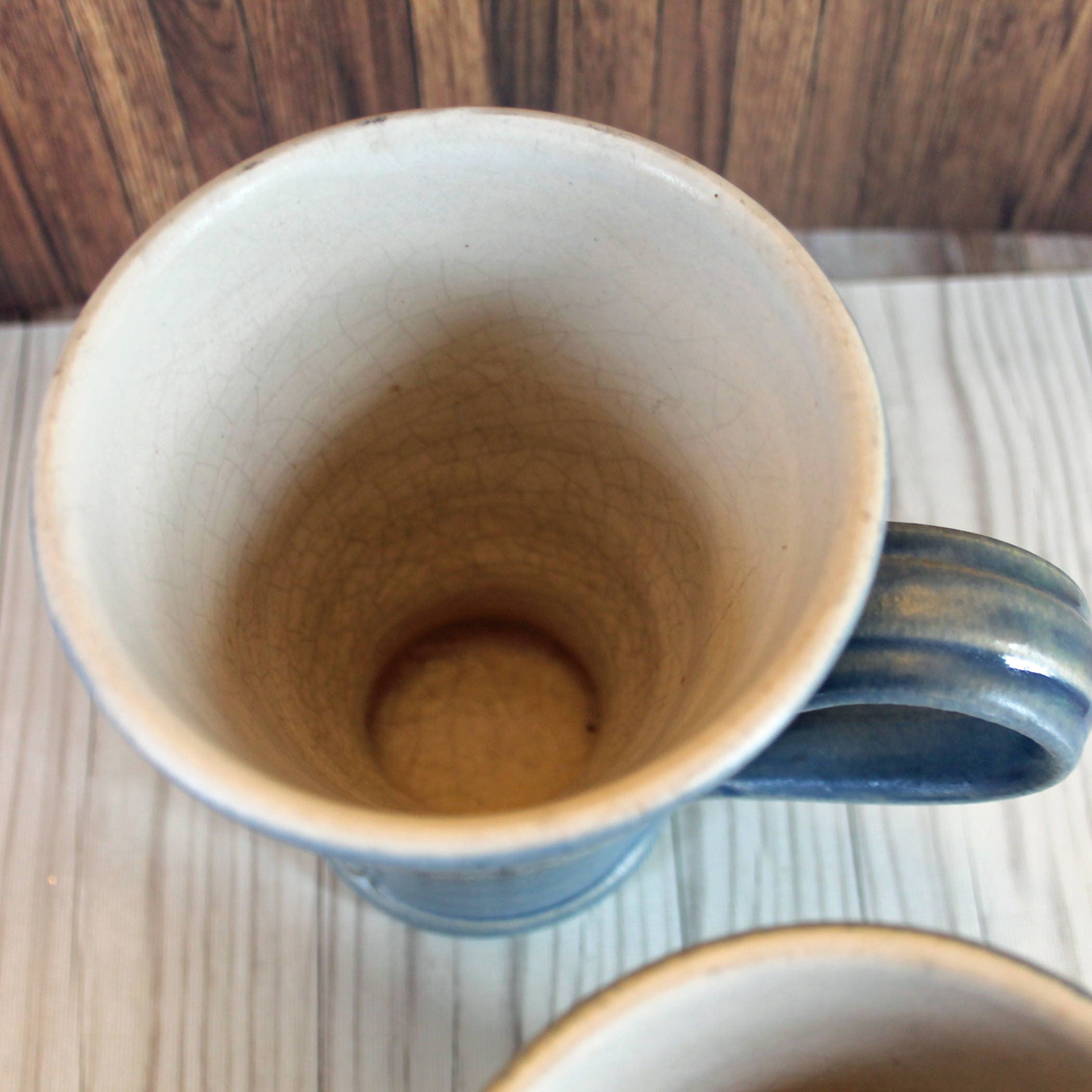 Vintage Rowe Pottery Works Blue Stoneware Mugs RPW Plain Light Blue