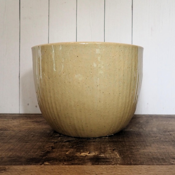 Vintage Zanesville Stoneware Planter Stoneage Modern Cream Beige Ribbed Small Flowerpot 4504 Flower Pot