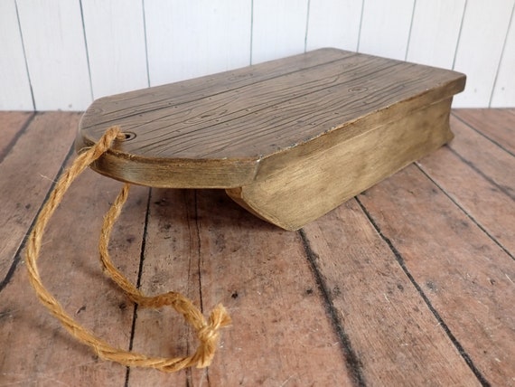Vintage Atlantic Holland Mold Ceramic Sled Faux Wood Grain Look Textured Winter Holiday Christmas Decoration Figure Snow Sleigh