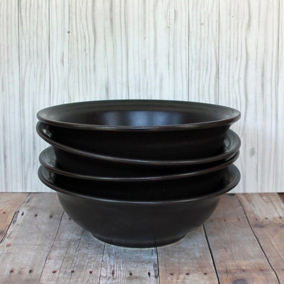 Vintage Pfaltzgraff MIDNIGHT SUN 6" Soup Cereal Bowl Set of 4 Bowls Black Geometric Modern Design