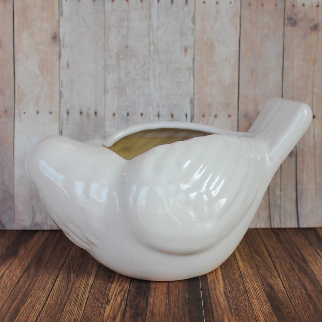 Vintage White Ceramic Bird Planter Flowerpot Made in Vietnam Flower Pot