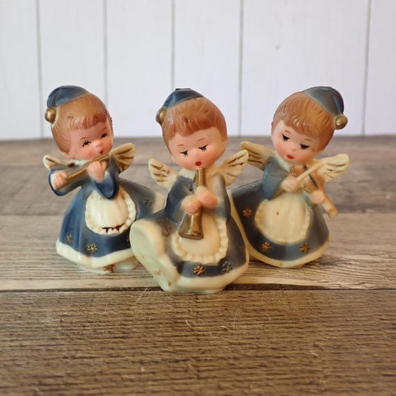 Vintage Small Angel Caroler Figurines Set of 3 Christmas Angels with Instruments