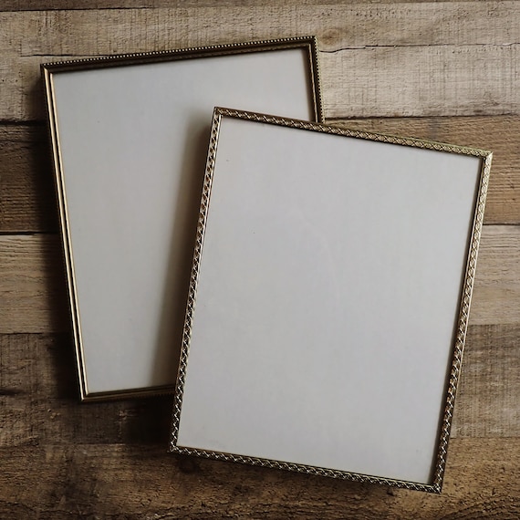 Vintage 8x10 Brass Gold Photo Picture Frame Set of 2 Matching Frames with Edge Design Pair of Frames