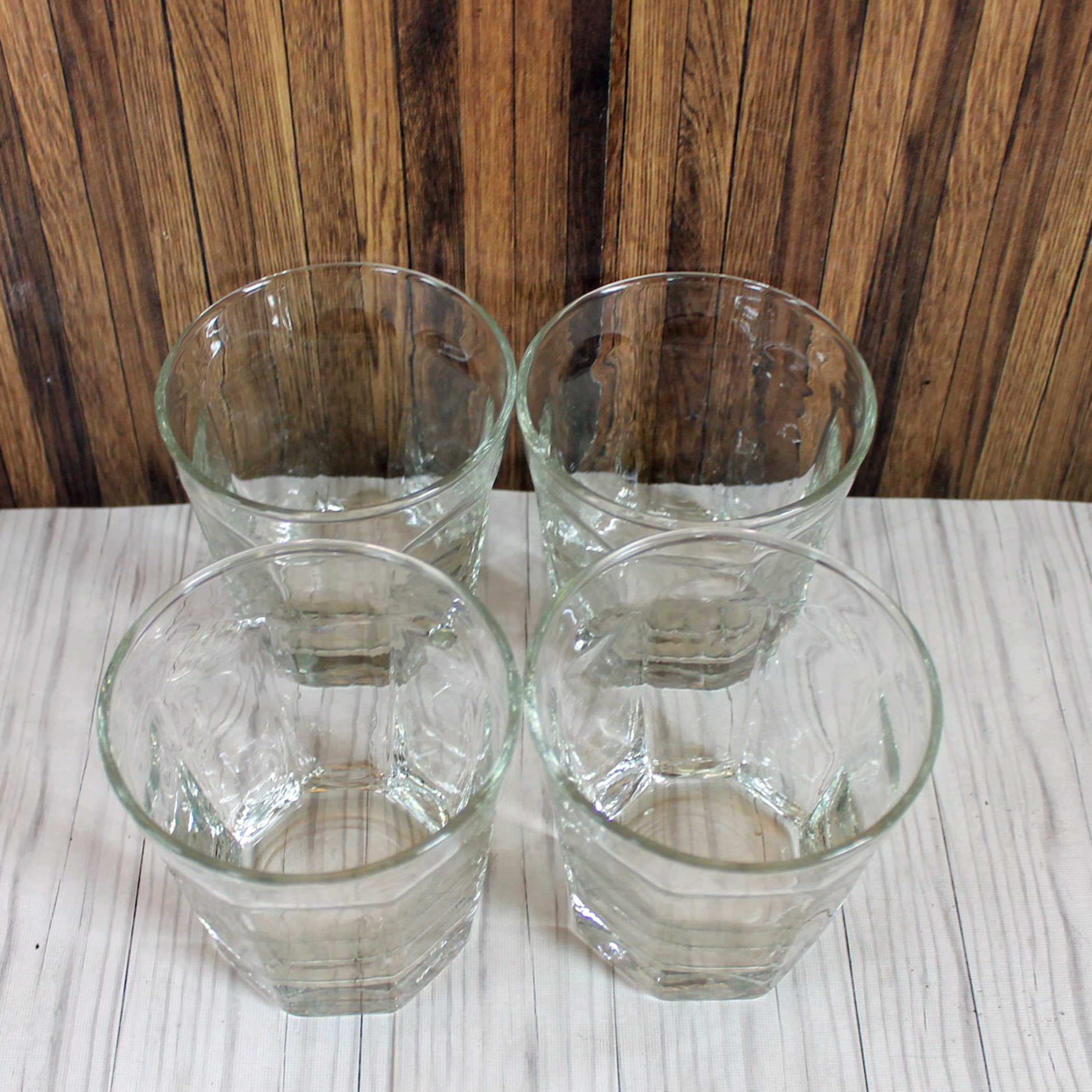 Vintage ANTIQUE CLEAR Old Fashioned Glass Set of 4 Flat Panel Design