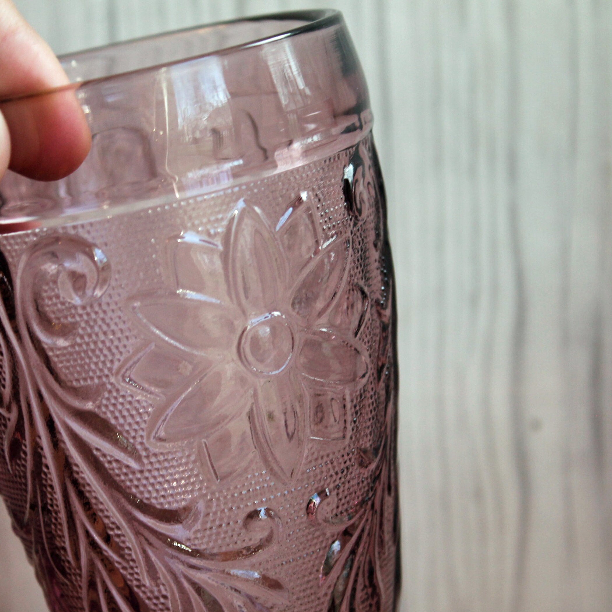 Vintage Indiana Glass Tiara SANDWICH Purple Amethyst Iced Tea Glasses