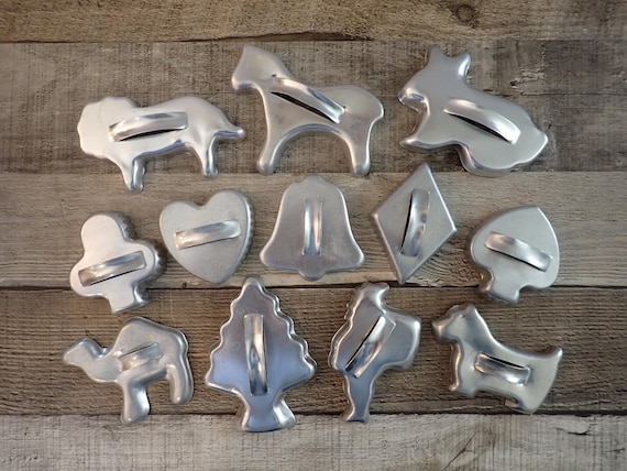 Vintage Metal Christmas Cookie Cutters Set of 12 All Different Shapes Gingerbread Man Santa Bell Animals Shapes