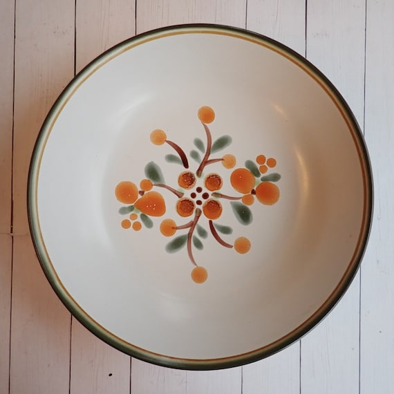 Vintage Noritake BLISS Vegetable Serving Bowl White Stoneware with Orange and Green Flower Floral Design