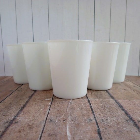 Vintage White Milk Glass Jelly Jar Juice Glasses Tumblers Set of 5 Drinking Glasses